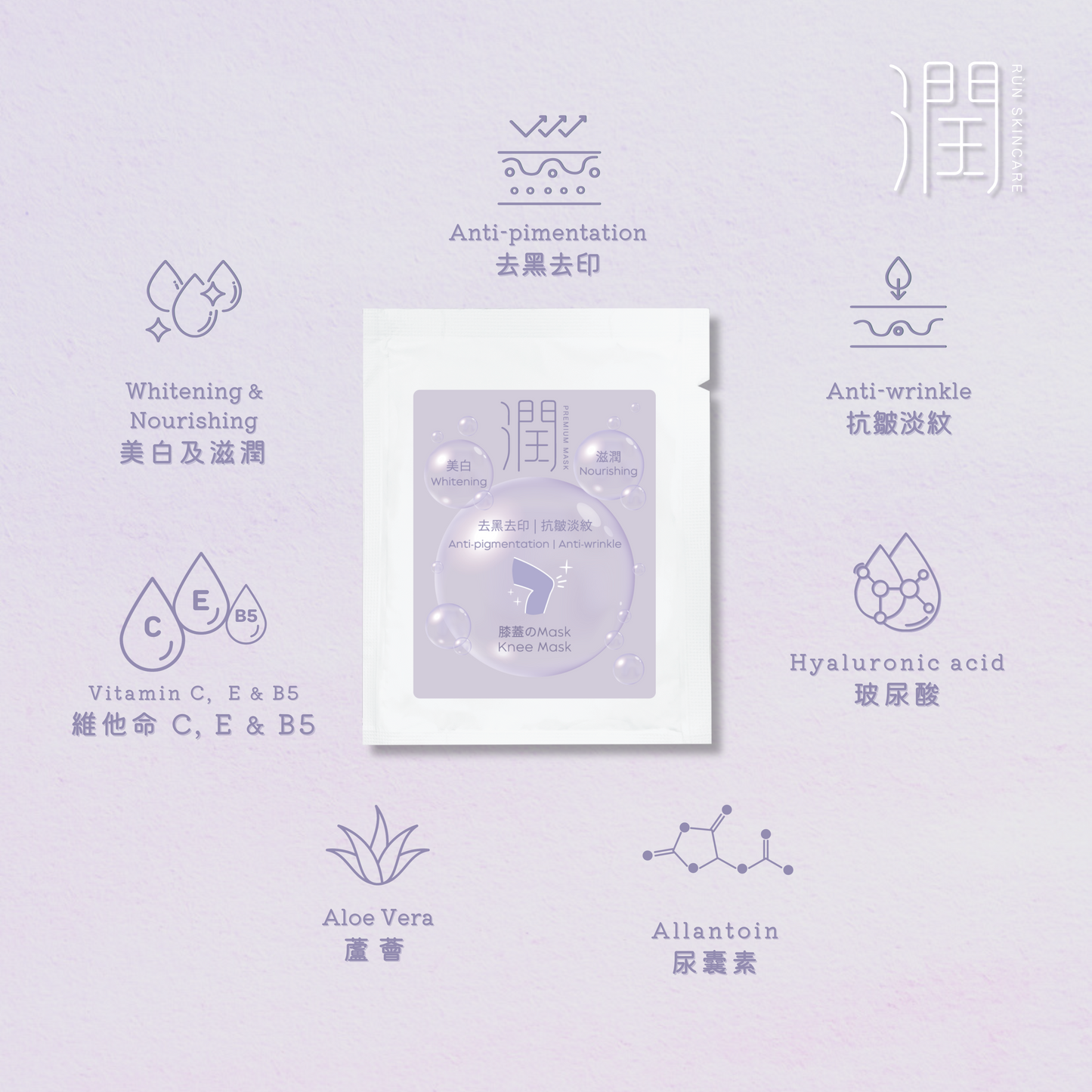 【$9.9福袋】潤 RÙN - 膝蓋膜 KNEE MASK(美白 | 滋潤 | 去黑去印 | 抗皺淡紋)【1盒 x 10片】